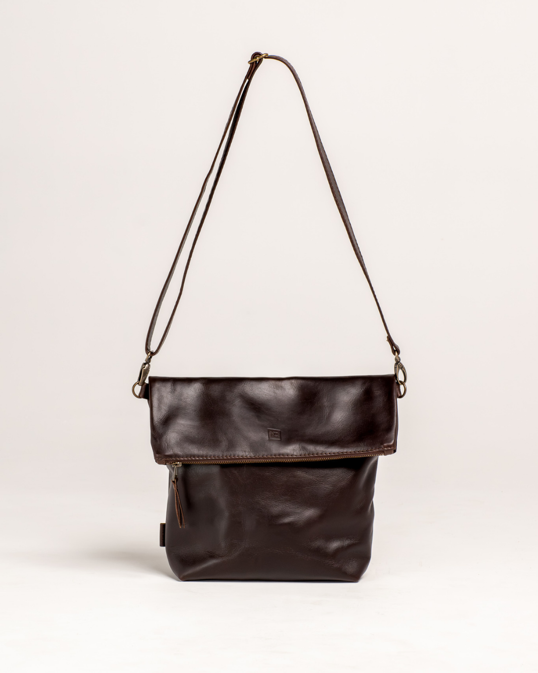 Ngozi Collection chocolate leather foldover bag