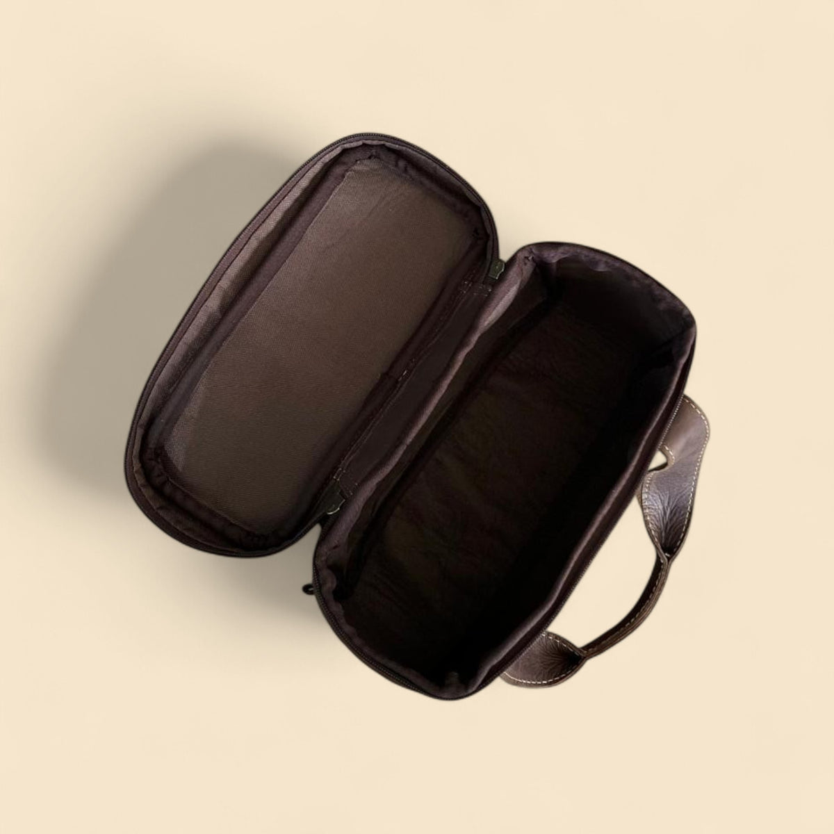 Ngozi Collection chocolate leather shotgun ammo carry bag interior