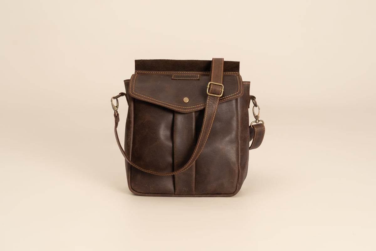 Ngozi Collection chocolate leather ammo pouch with detachable strap
