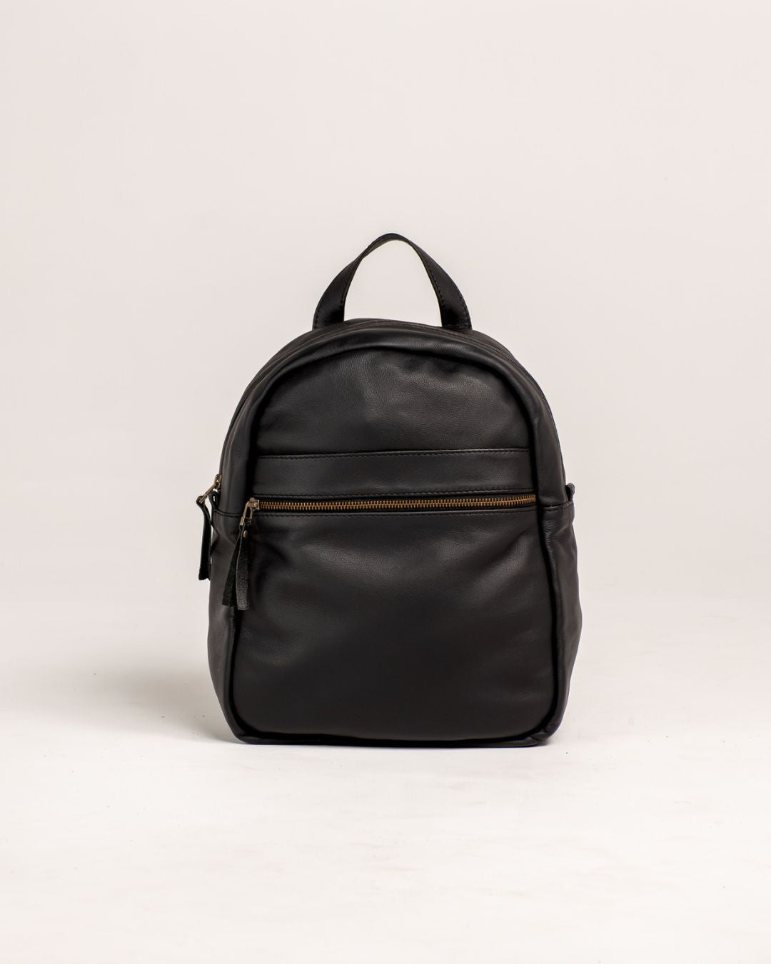 Ngozi Collection black leather backpack with front zip pocket