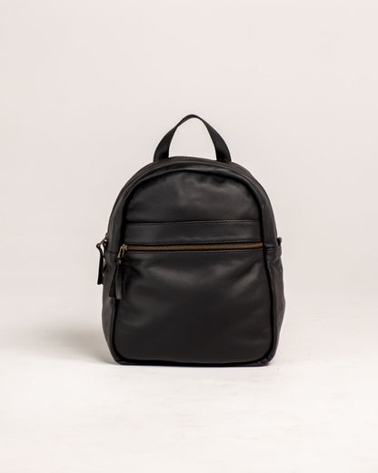 Ngozi Collection black leather backpack with front zip pocket