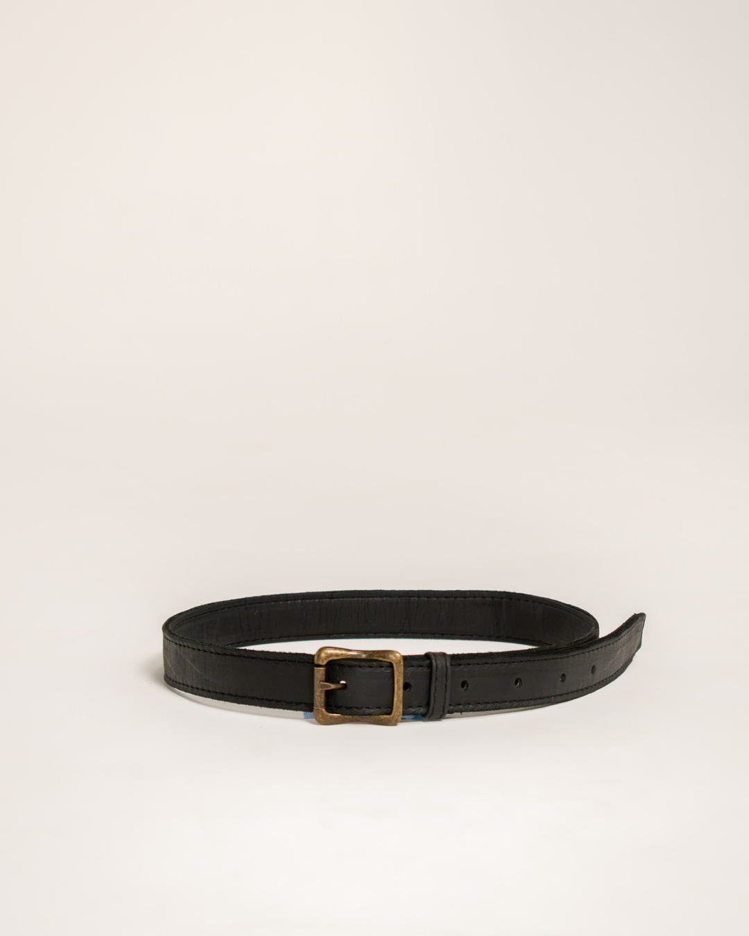 Ngozi Collection black leather belt with brass buckle