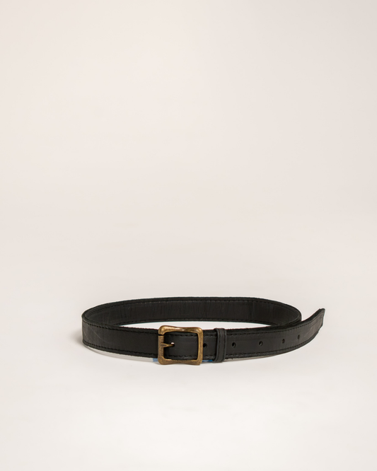 Ngozi Collection black leather belt with brass buckle