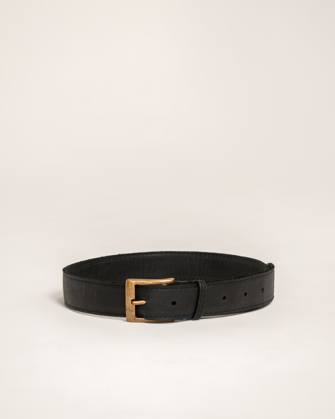 Ngozi Collection black leather belt with brass buckle