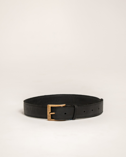 Ngozi Collection black leather belt with brass buckle