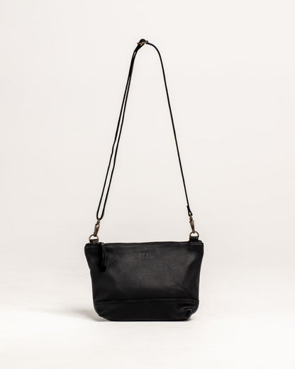 Ngozi Collection black leather sling bag with adjustable strap