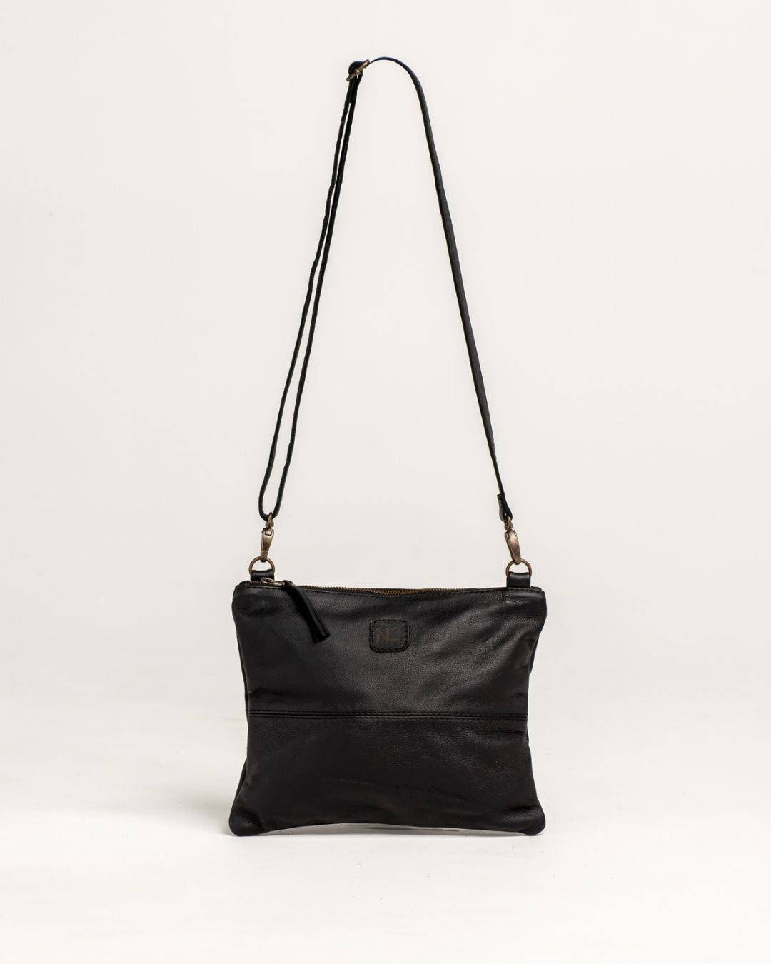 Ngozi Collection black leather crossbody bag with adjustable strap
