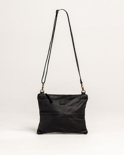 Ngozi Collection black leather crossbody bag with adjustable strap