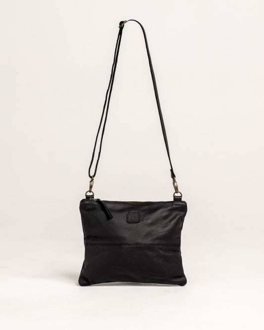 Ngozi Collection black leather crossbody bag with adjustable strap