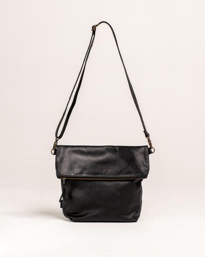 Ngozi Collection black leather foldover bag