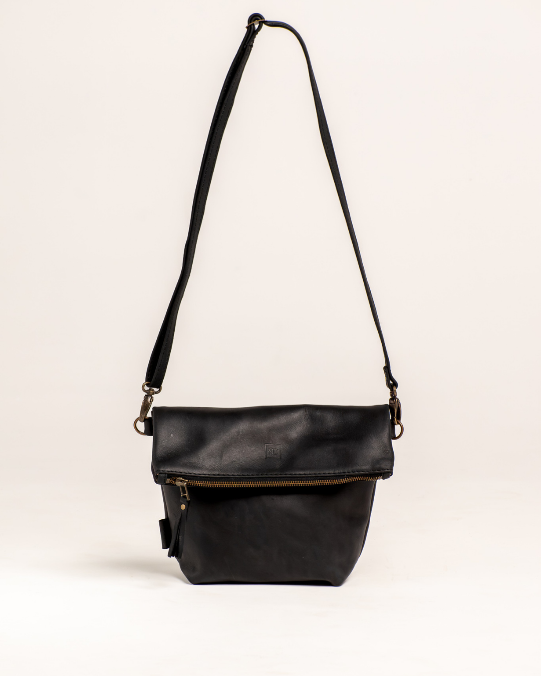 Ngozi Collection black leather small foldover bag
