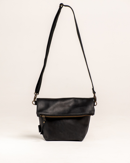 Ngozi Collection black leather small foldover bag