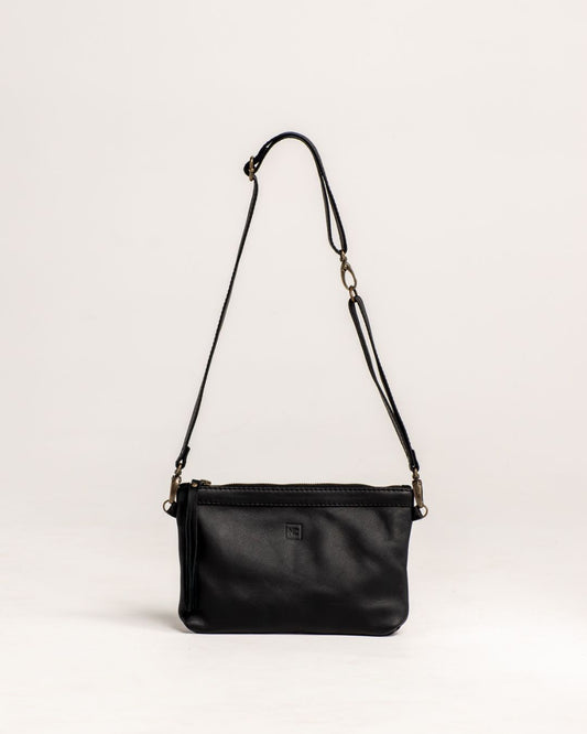 Ngozi Collection black leather hip bag with adjustable strap