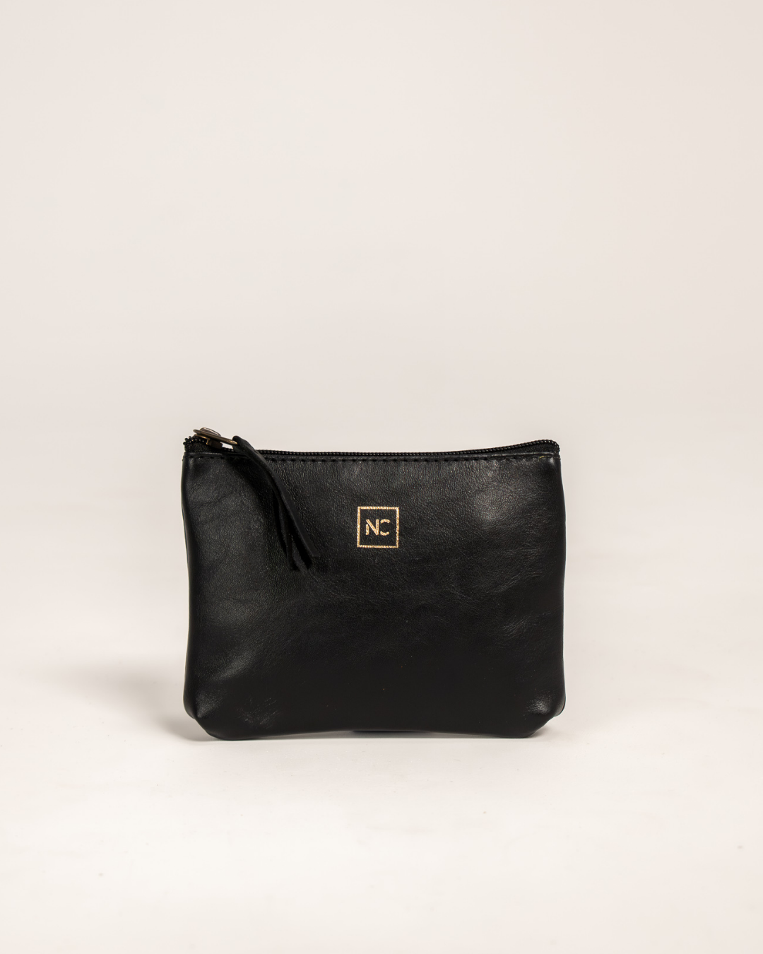Ngozi Collection black leather pouch with zipper pull
