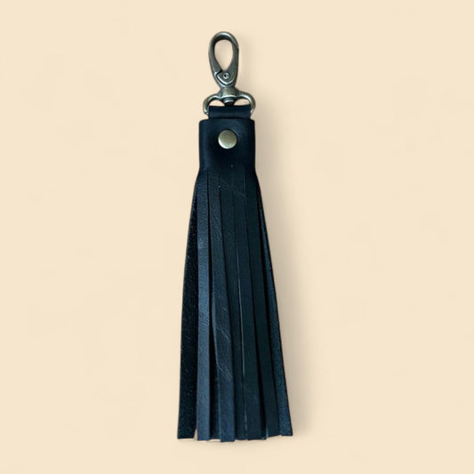 Ngozi Collection black leather tassel keyring