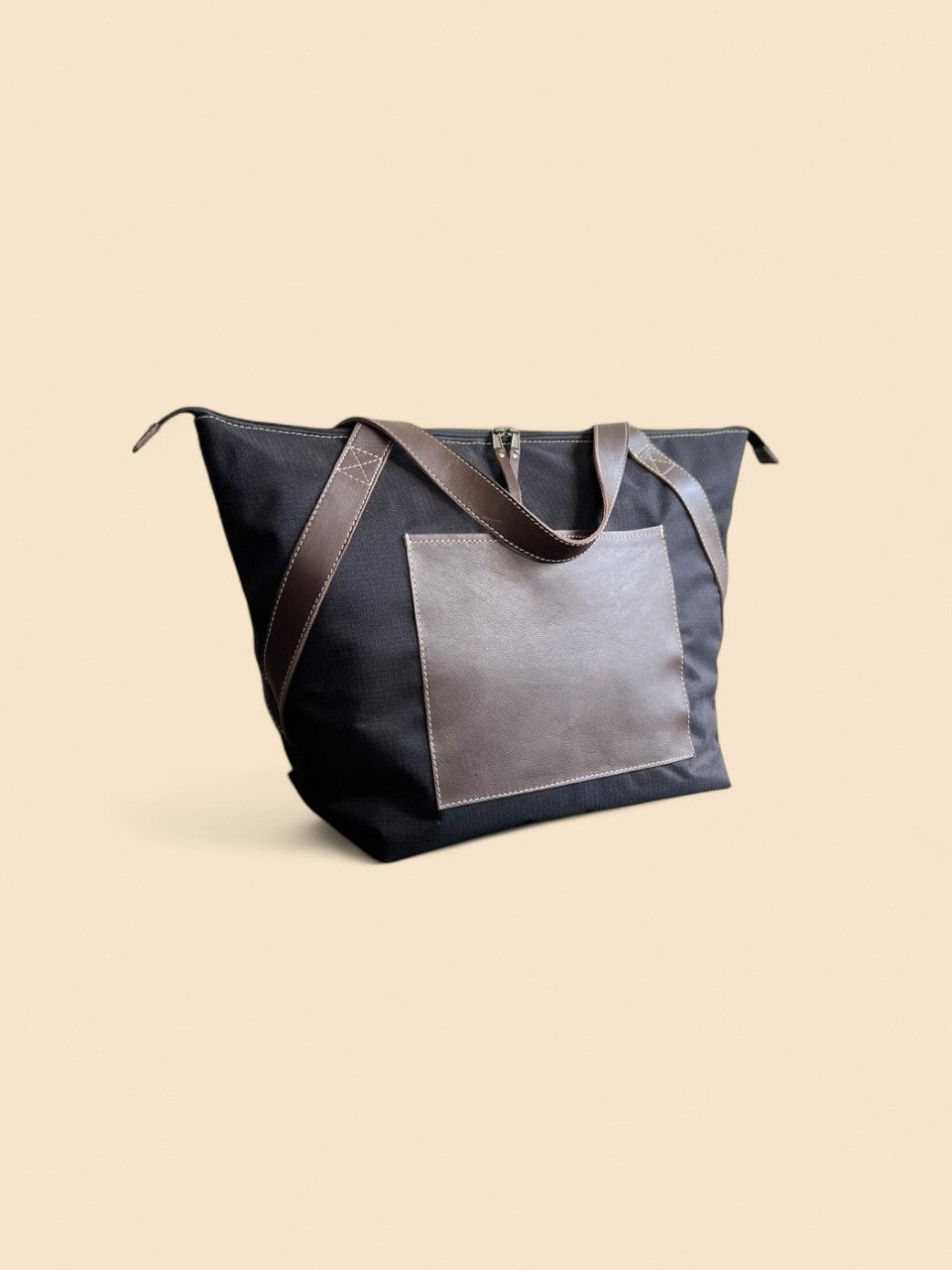 Ngozi Collection black ripstop cooler bag with grey leather panel