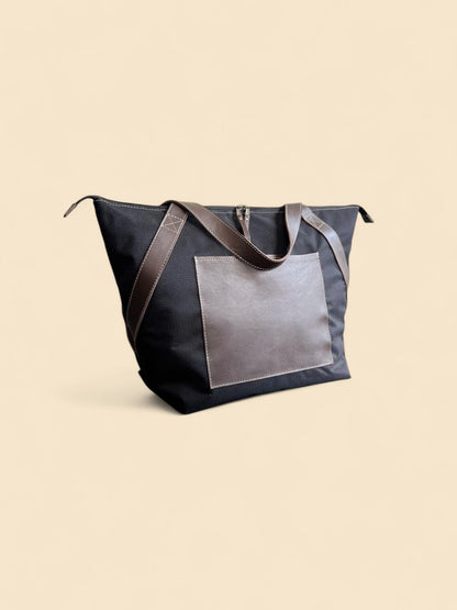 Ngozi Collection black ripstop cooler bag with grey leather panel
