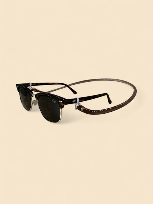 Ngozi Collection brown leather glasses strap on sunglasses