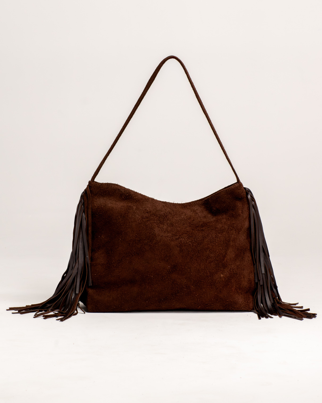 Ngozi Collection brown suede fringe Ibiza bag