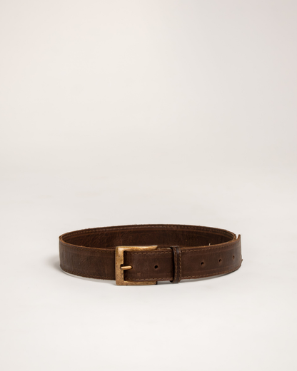 Ngozi Collection chocolate leather belt with brass buckle
