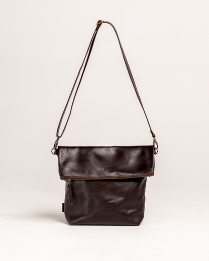 Ngozi Collection chocolate leather foldover bag