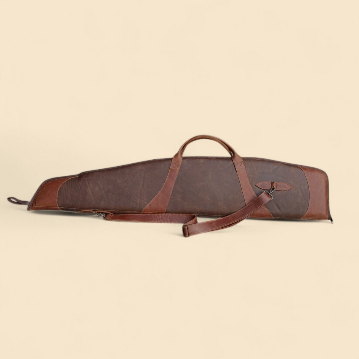 Ngozi Collection chocolate leather rifle bag closed, full length