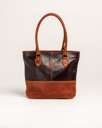 Ngozi Collection chocolate and rust leather tote