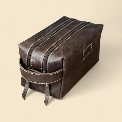 Ngozi Collection espresso leather toiletry bag