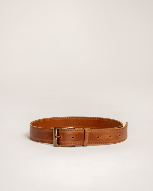 Ngozi Collection hazelnut leather belt with brass buckle