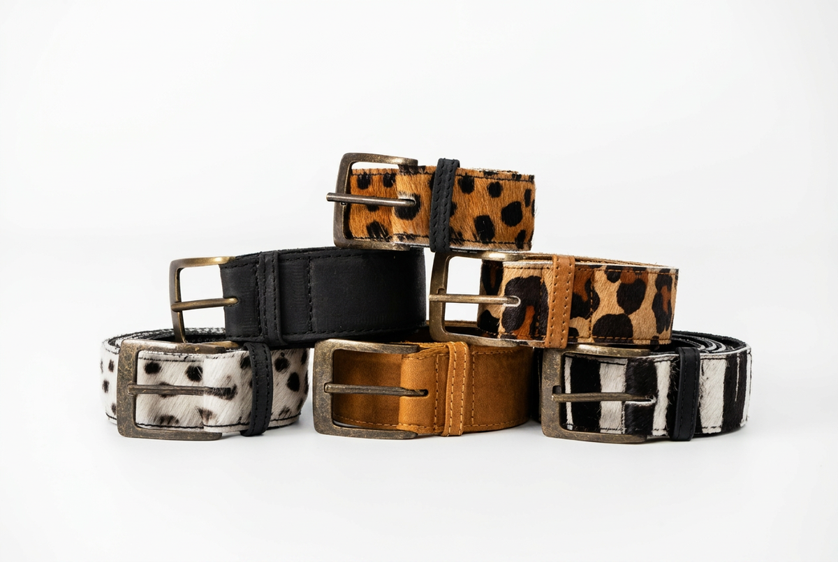 Ngozi Collection hide ladies belts in five animal print finishes