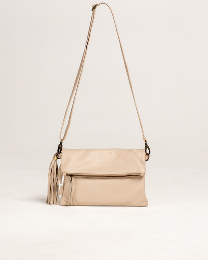 Ngozi Collection latte leather clutch and sling bag