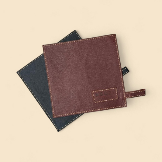 Ngozi Collection leather pot holders in chocolate and black