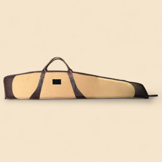 Ngozi Collection oat canvas rifle bag with chocolate leather trim