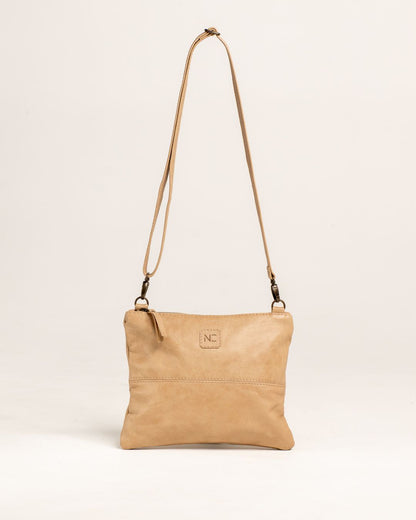 Ngozi Collection oat leather crossbody bag with adjustable strap