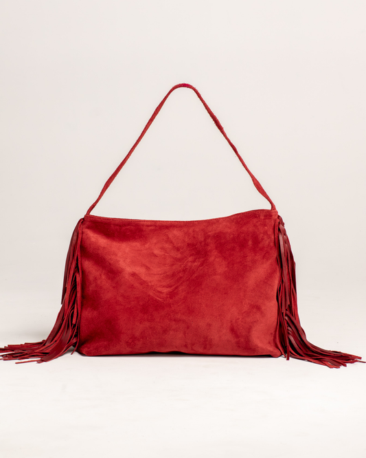 Ngozi Collection red suede fringe Ibiza bag