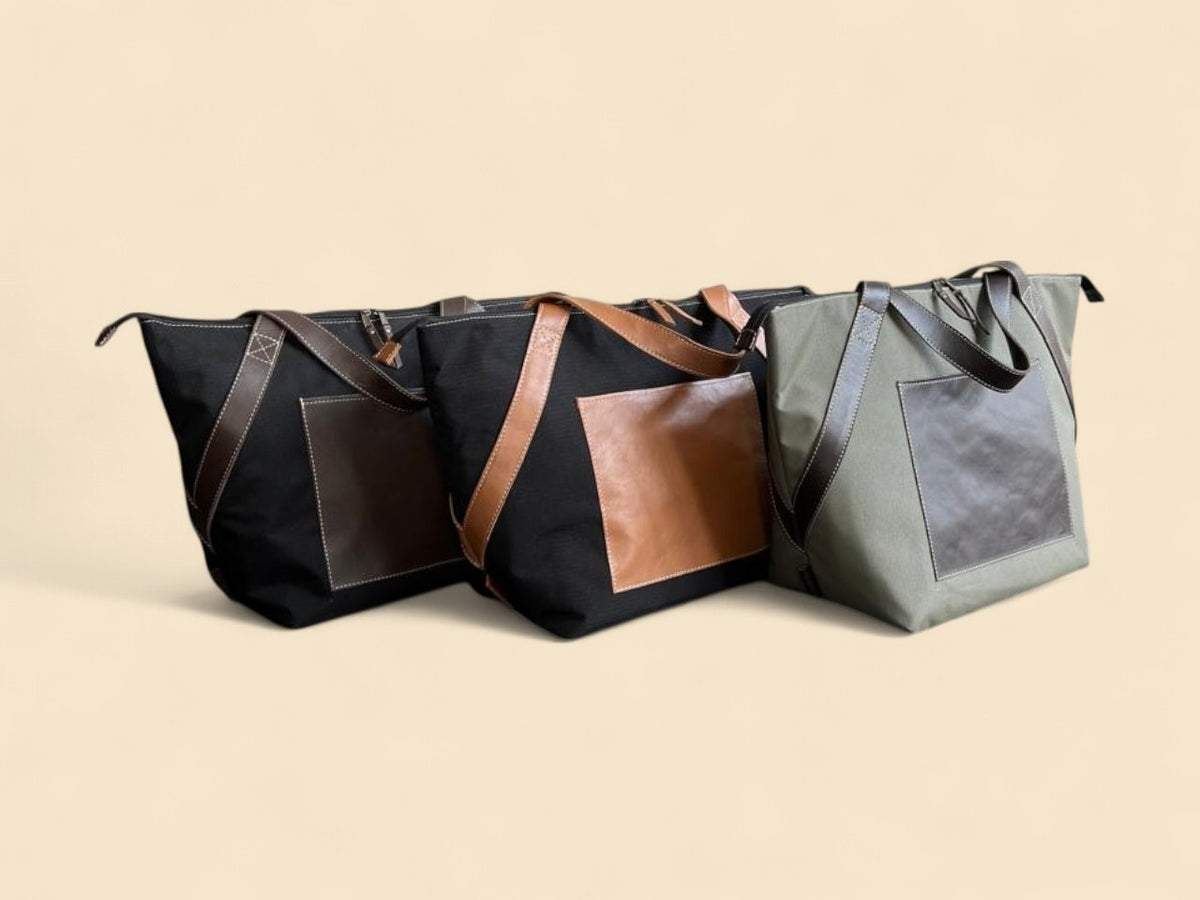 Ngozi Collection ripstop cooler bags with leather trim in four colourways