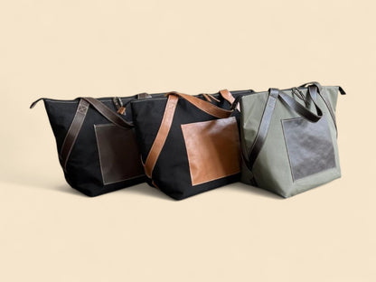 Ngozi Collection ripstop cooler bags with leather trim in four colourways