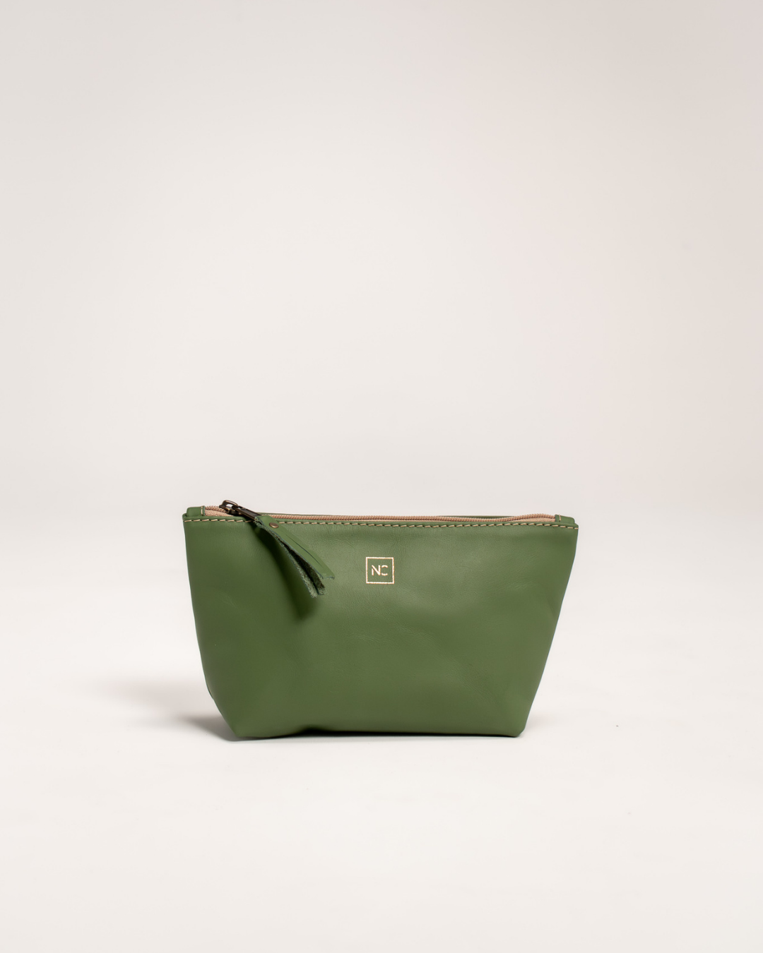 Ngozi Collection sage green leather makeup bag with zipper