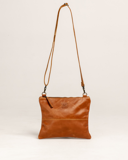 Ngozi Collection tan leather crossbody bag