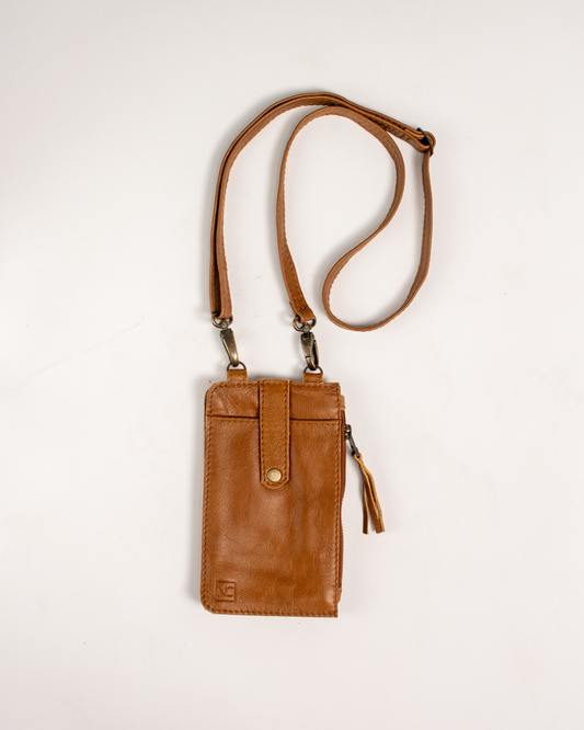 Ngozi Collection tan leather phone sling