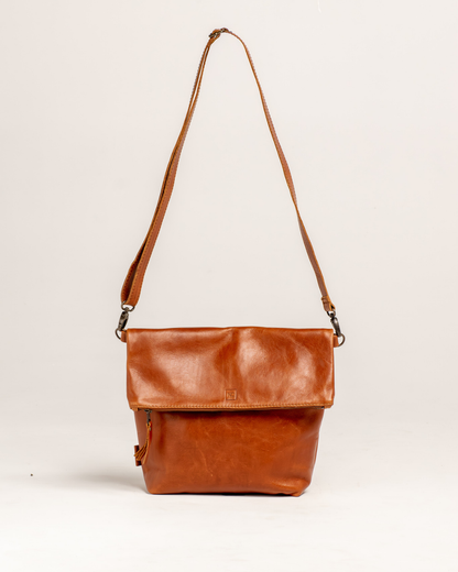 Ngozi Collection tan leather foldover bag