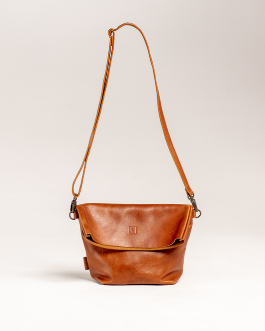 Ngozi Collection tan leather unlined foldover bag