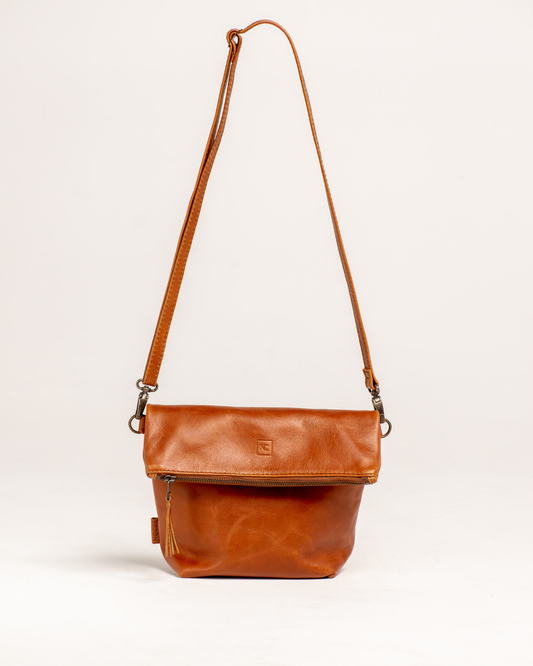 Ngozi Collection tan leather small foldover bag