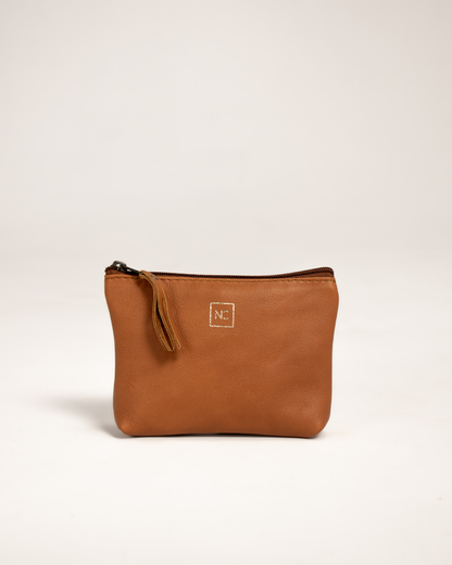 Ngozi Collection tan leather pouch with zipper pull