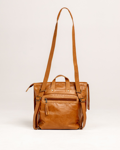 Ngozi Collection tan leather convertible sling bag