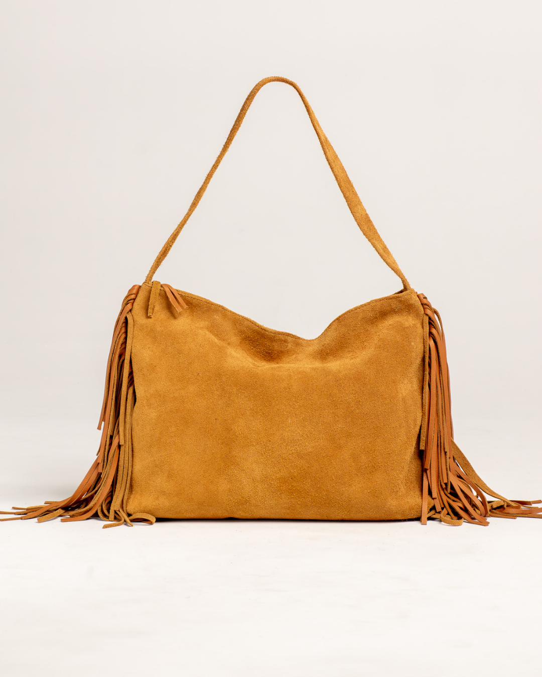 Ngozi Collection tan suede fringe Ibiza bag