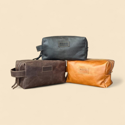 Ngozi Collection leather toiletry bags in assorted colours