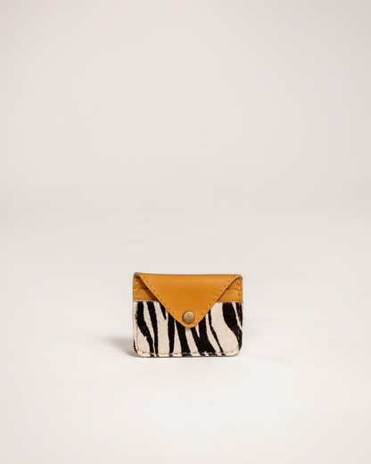 Ngozi Collection yellow zebra print leather card holder
